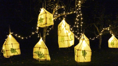 Paper lanterns in the shape of plant hunter boxes at the Christmas lights festival, Trengwainton Garden |Cornwall